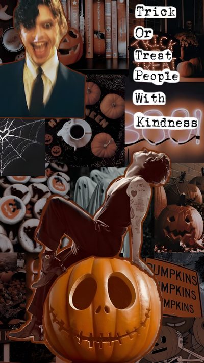 a collage of halloween images with pumpkins and jack - o'- lanterns Harry Styles Halloween One Direction Interviews, One Direction Humor, Cute, dark olive green