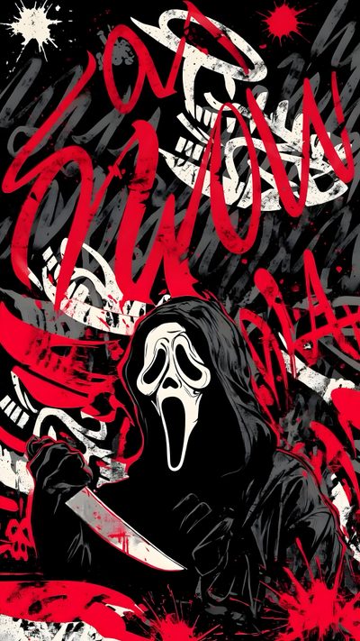 a black and red poster with the words scary town on it's back ground Y2k Halloween Scream Cool Ghostface, Cool Horror Movie, Ghostface Cool, Horror Ghostface, black