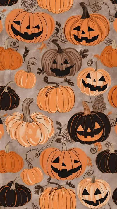 a bunch of pumpkins that are sitting on a tablecloth with faces drawn on them Calabazas Halloween Halloween Aesthetic Iphone, Halloween Texture, Halloween Phone Backgrounds, peru