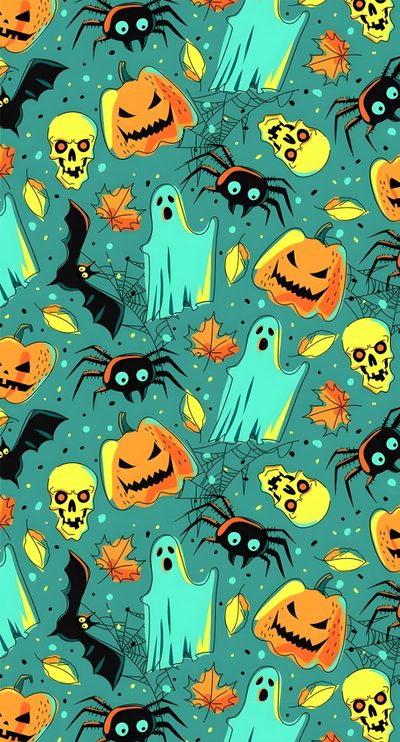 halloween seamless background with pumpkins and ghost heads Halloween Monster Pattern Halloween Seamless, Halloween Mystery Seamless Vector Pattern, Halloween Pattern Seamless, medium sea green