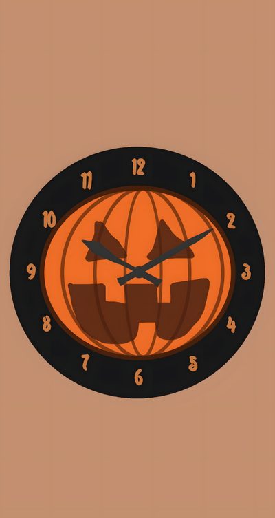 an orange and black clock with the word halloween on it's face in front of a brown background Halloween Digital Watch Halloween Clock App Icon, Fall Clock, October Icons, rosy brown