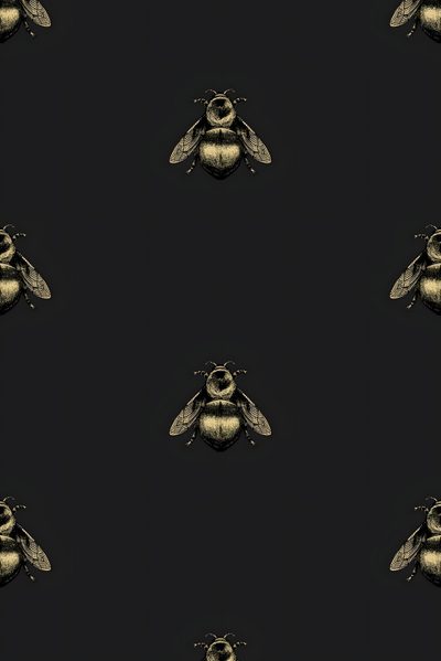 a black and gold bee pattern on a black background Halloween Bees Accent Ideas Bees Design, Black Bee, Sparkly Bee Pattern, Gold Insect Pattern,