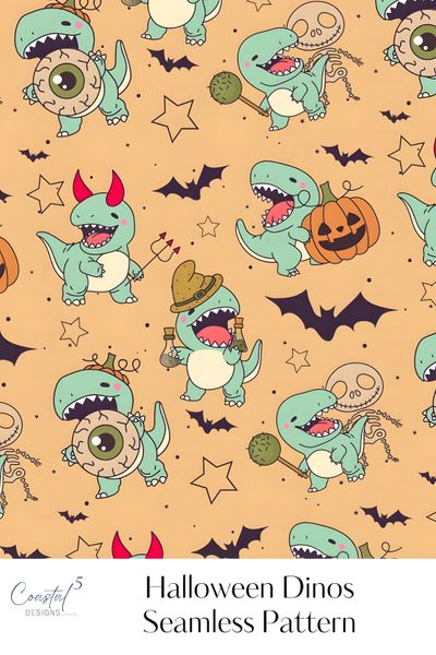 halloween dinos seamless pattern with pumpkins, bats and stars on an orange background Halloween Dinosaur For Nursery Cute Halloween Dinosaur, Halloween Dinosaur Hd, Fall Dinosaur, burlywood