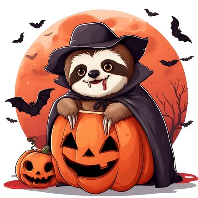 a raccoon dressed as a witch sitting on top of a pumpkin Halloween Sloth Sloth Pumpkin Carving, Sloth Pumpkin Painting, Thanksgiving Sloth, Sloth Pumpkin, tomato
