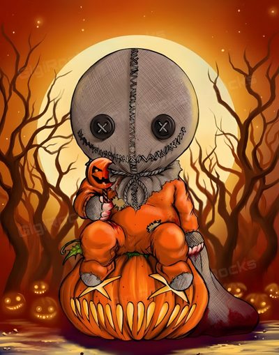 an alien sitting on top of a pumpkin Halloween Sam Sam From Halloween, Sam Halloween Drawing, Sam Trick R Treat, saddle brown