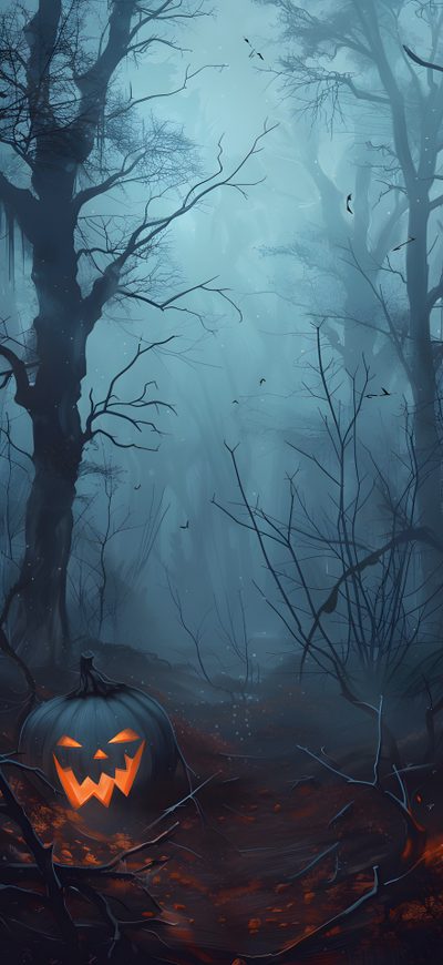 a halloween pumpkin in the woods on a foggy night Spooky Spooky Halloween Scary Scary Backgrounds Aesthetic, Halloween Dark, Spooky Halloween, dark slate gray