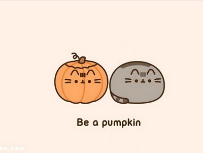 two pumpkins with faces drawn on them and the words be a pumpkin written below Desktop Pusheen Halloween Pumpkin Pusheen, Pusheen Thanksgiving, Orange Pusheen, Fall Pusheen, linen