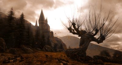 an image of a tree in front of a castle Hogwarts Halloween Desktop Hd Landscape, November, Gryffindor Aesthetic, dark olive green