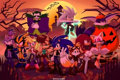 cartoon characters dressed up as witches and pumpkins in front of a spooky background Sonic The Hedgehog Halloween Shadow The Hedgehog, Disney Style, Dibujos Animados Bonitos, brown