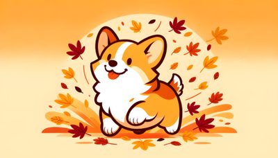 a cartoon corgi sitting in the fall leaves Corgi Halloween Corgi Art, Cute Corgi, Chihuahua, Desktop, Art, Cute Dogs, navajo white