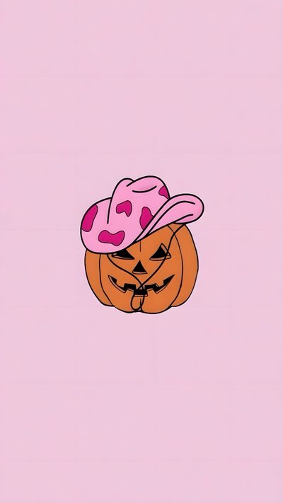 an orange pumpkin with a pink hat on it's head Pink And Orange Halloween Pink Preppy Halloween, Fall Cowgirl, Cowgirl Halloween, Halloween Cowgirl, thistle