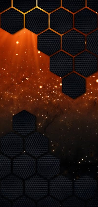 an orange and black background with hexagons in the foreground, some light shining Halloween Hexagon Yellow Hexagon On Dark Background, Dark Hexagon, Orange Hexagon, black