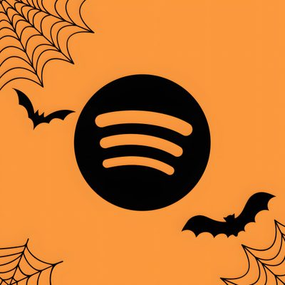 an orange and black background with some bats flying in the air next to a spot that says spot Halloween App Icons Halloween Spotify Icon, Halloween App Icons Spotify, Halloween App Icons Youtube, coral