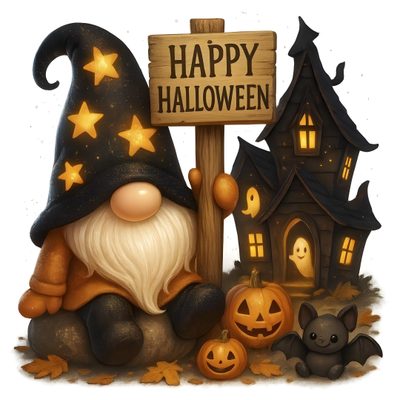 an image of a happy halloween scene with gnomes Halloween Gnome Desktop Images Of Halloween Gnomes, Halloween, Gnome Images, sienna