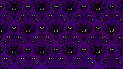 a purple background with black and white cats on it, all in the same pattern Haunted Mansion Halloween Haunted Mansion Zoom Background, Haunted Mansion Virtual Background, Haunted Mansion Hearse Ipad, midnight blue