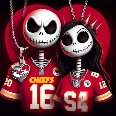 two cartoon characters wearing red jerseys with silver necklaces on their necks, one in the shape of a skeleton and the other as a football player Chiefs Halloween Nfl, Mahomes Grim Reaper, Chiefs Christmas, Kc Chiefs, maroon