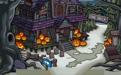 a cartoon house with pumpkins in front of it Club Penguin Halloween Club Penguin Funny, Penguin Videos, Penguin Life, Penguin Cartoon, dark slate gray