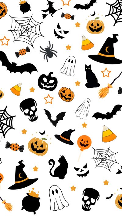 halloween seamless pattern with pumpkins, bats and ghost heads on white background photo Small Halloween Halloween Costumes, Halloween Pattern Iphone, Cute Halloween Backgrounds, white