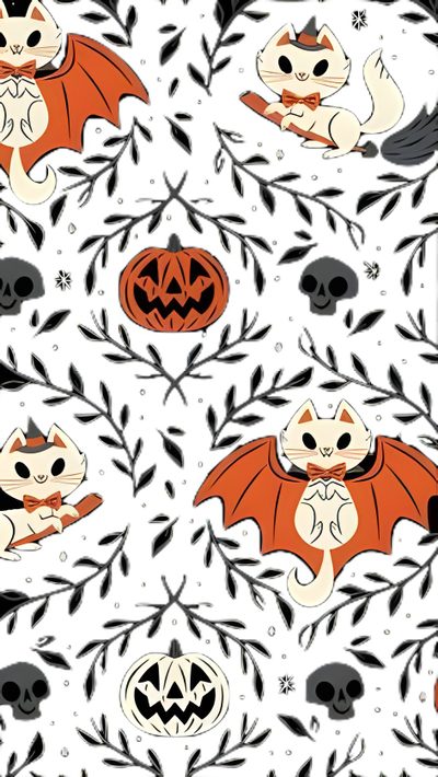 an image of halloween cats and bats Halloween - Bats And Cats - Cream Halloween Cat Background Aesthetic, Cats And Bats, Halloween Animal, white
