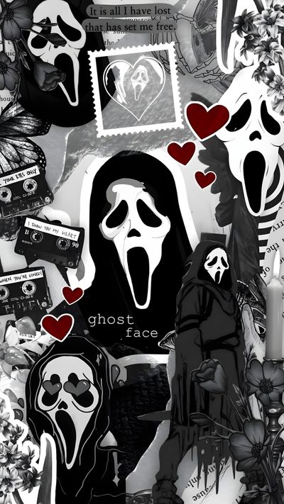 some stickers that are all over the place Y2k Halloween Scream Ghost Face Aesthetic, Nirvana, Really Cool Backgrounds, dark slate gray