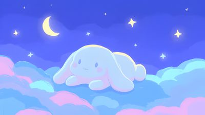 a cartoon bunny is sleeping in the clouds Cinnamoroll Halloween Gif Cinnamoroll Aesthetic Laptop, Gif Cinnamoroll, Cinnamoroll Gif, cornflower blue