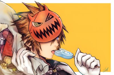 an anime character is brushing his teeth while wearing a mask and holding a toothbrush Kingdom Hearts Halloween Kingdom Hearts Pumpkinhead, Kingdom Hearts Halloween Sora, Axel Kingdom Hearts Icon, sandy brown