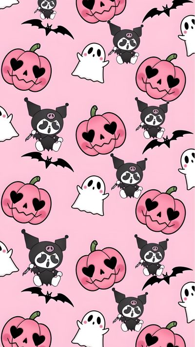 a pink background with lots of halloween pumpkins and bats Halloween Cute Kuromi Halloween Witchy, Kindle Paperwhite Case, Hello Kitty Iphone, For Your Phone, pink