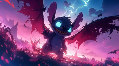 a cartoon character standing on top of a hill with lightning in the sky behind him Stitch Halloween Desktop Pikachu Light, Cool For Pc, Butterfly Backgrounds, dark slate blue