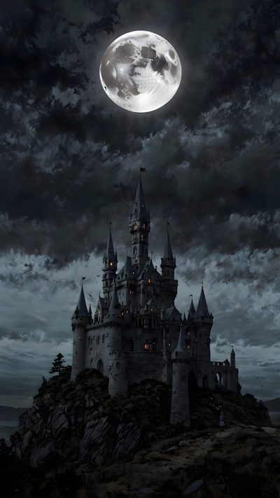a castle with a full moon in the background 4k Iphone Halloween Dark Castle, Gothic Castle, Gothic, Dark Phone, Fantasy Places, Fantasy Castle, black