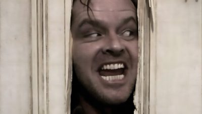 a man with his mouth open peeking out from behind a door The Shining Laptop Halloween Creepy Door Scene, Halloween Decoration Inspiration, Horror Movie Moment, dark gray