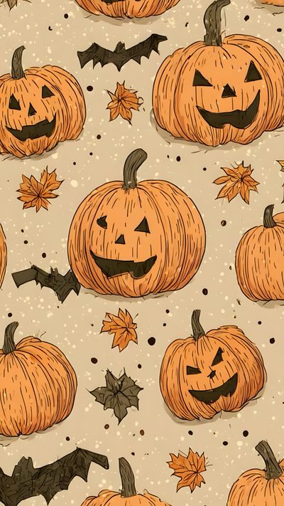 pumpkins with bats and leaves on a beige background seamless wallpaper pattern for halloween Pumpkin Spooky Halloween Pumpkin Pumpkin Background, Farmhouse Halloween, Fall Throw Pillows, dark salmon