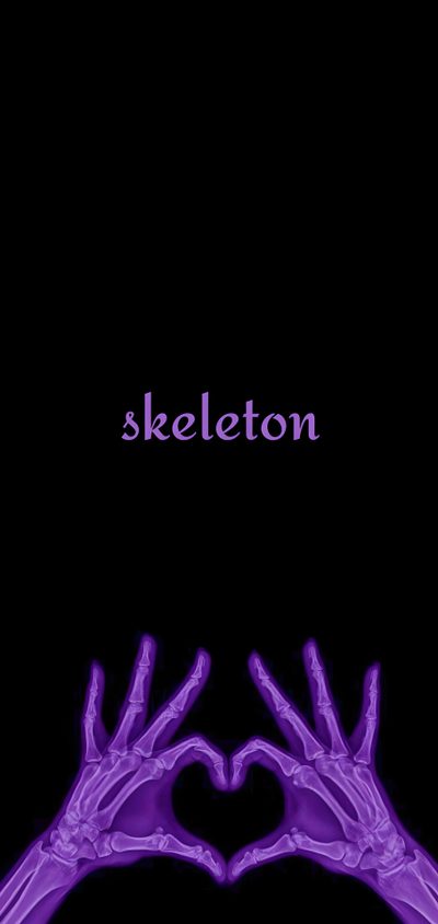 two hands making a heart shape with the word skeleton Halloween Skeleton Hand Purple Neon Purple Aesthetic Widget, Purple Skeleton, Purple Skeleton Background, black