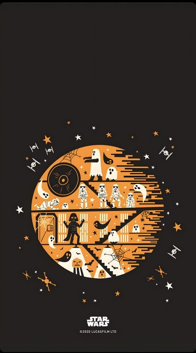 the star wars poster is shown in orange and black Star Wars Halloween Phone Halloween Party Graphic, Halloween Darth Vader, Halloween Themed Poster Ideas, black