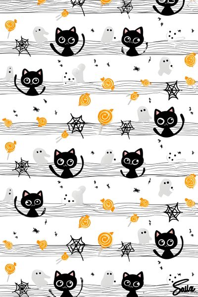 black cats and bats on white fabric with orange stars, pumpkins and spider web Halloween Cats Bats Owls Spiders Sm Halloween Cat Background Images, Kitty Halloween Background, Cute Halloween Cat Background, white