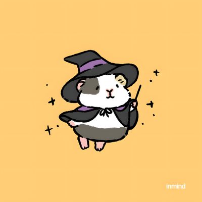 an animal wearing a witches hat and holding a wand in it's paws, Halloween Guinea Pig Guinea Pig Drawing Cartoon, Chibi Guinea Pig Drawing, Cute Chibi Guinea Pig, khaki