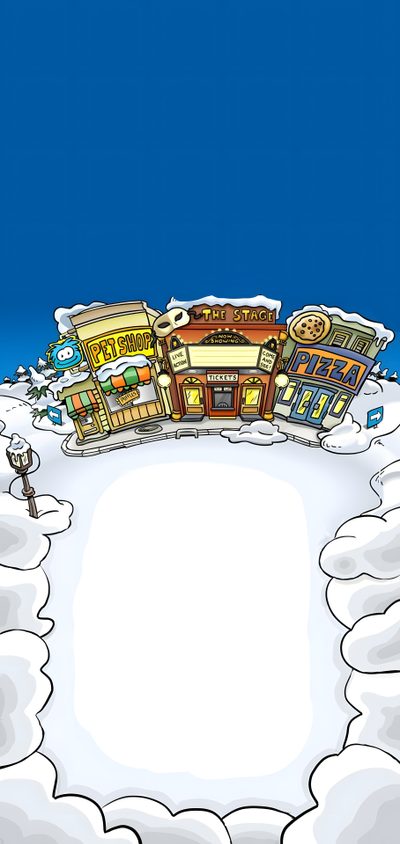 a cartoon town surrounded by snow on a blue background with space for text or image Club Penguin Halloween Cartoons Background, Club Penguin Halloween, Club Penguin Christmas, light gray