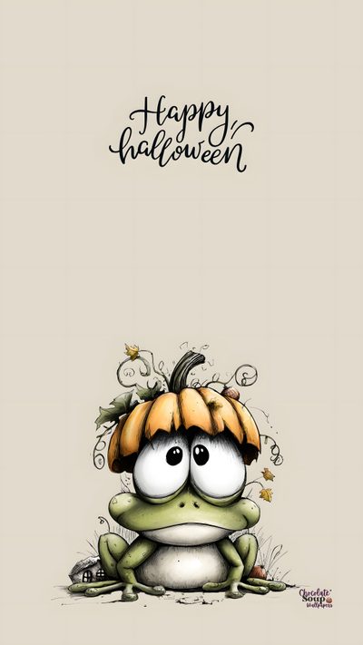 a frog with a pumpkin on its head and the words happy halloween written above it Frog Halloween Halloween Frog Coloring Page, Holiday Paper, Frog And Pumpkin Images, light gray