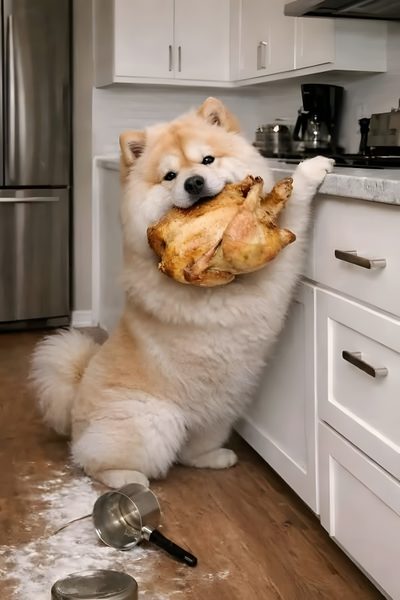 a dog is sitting on the kitchen floor holding a piece of food in it's mouth Halloween Chow Chow Chow Chow Dog Puppy, Chow Chow Puppy, Chow Chow Dogs, Cute Dogs Images, Pretty Dogs, gray