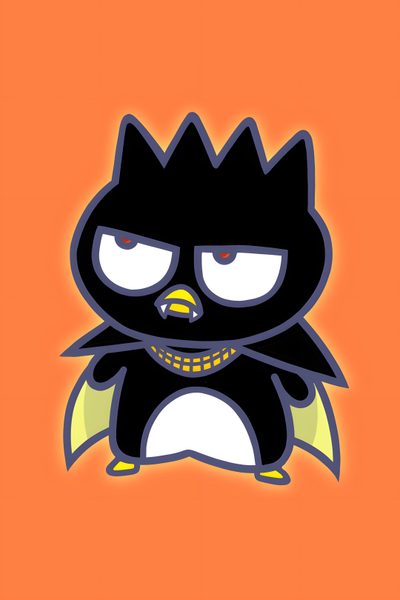 a cartoon character with an evil look on his face and eyes, standing in front of an orange background Badtz Maru Halloween Badtz Maru Vampire, Hello Kitty And Batzmaru, Badtz Maru Halloween, coral