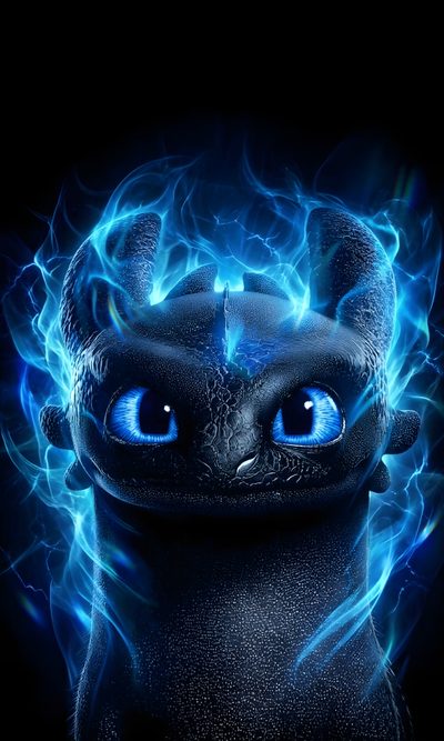 a close up of a toothless dragon with blue flames on it's face Halloween Toothless Cute Toothless Profile Picture, Toothless Dragon, Night Dragon, black