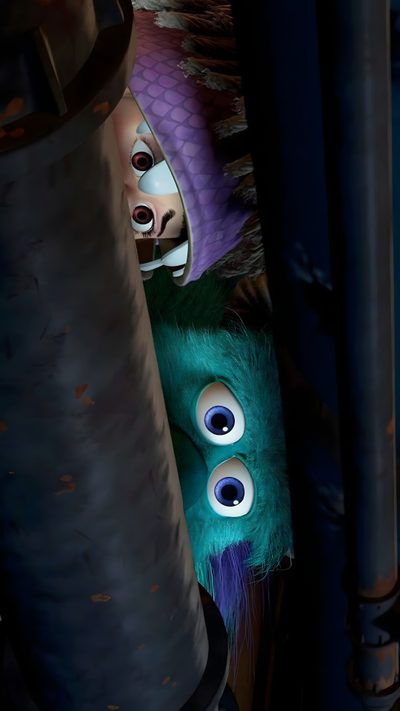 an odd looking stuffed animal is peeking out from behind some metal pipes and pipe holders Monsters Inc Halloween Monsters Inc, Monsters Inc Aesthetic, Monster Inc Aesthetic, Monters Inc, black
