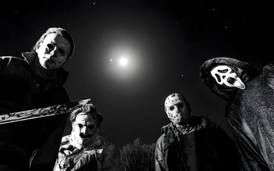 three people wearing scary masks and standing in the dark Halloween Killers Scary Movie 2 Exorcist Scene, Classic Horror Movies Posters, Horror Movie Icons, black