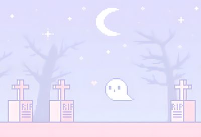 an image of a halloween scene with tombstones and trees Pink Halloween Gif Cute Aesthetic Pixel Gifs, Purple Pixel Art Ghost, Pastel Goth Pc, lavender