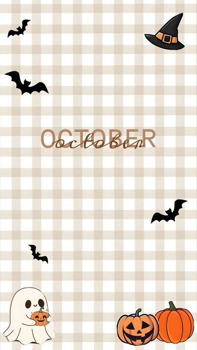 an orange and white checkered background with pumpkins, ghost and bats on it October Preppy Halloween October, Halloween Iphone Backgrounds, Bow Iphone, Iphone Love, antique white