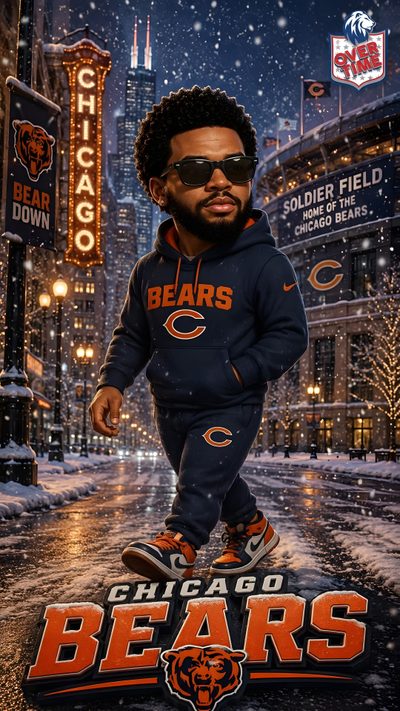 chicago bears football player running in the snow with his foot on top of an ice skateboard Chicago Bears Halloween Chicago Bears, Chicago Bears Logo, Chicago Bears Football, Blue Demon, dark slate gray