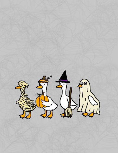 three ducks dressed up in halloween costumes, one wearing a witch's hat and the other holding a broom Halloween Ducks Halloween Duck Pfp, Cute Halloween Duck, Funny Fall, Fall Duck, Silly Goose, silver