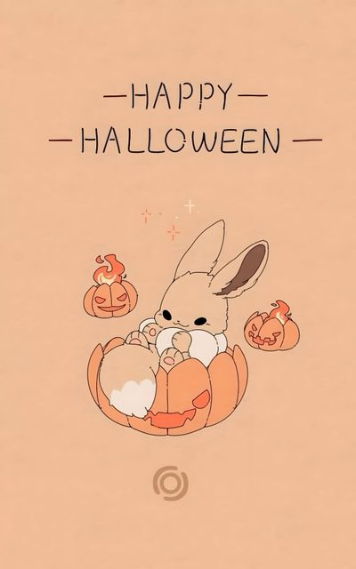 an image of a happy halloween card with a bunny and pumpkins on the front Cute Eevee Halloween Eevee Pumpkin, Pokemon Halloween, Eevee Christmas, Eevee Halloween, burlywood
