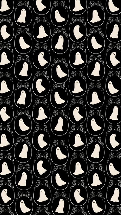 a black and white pattern with ghost faces Halloween Spooky Ghost Pattern Halloween, Phone, Tech Background, Ghosts Pattern, Print Patterns, black