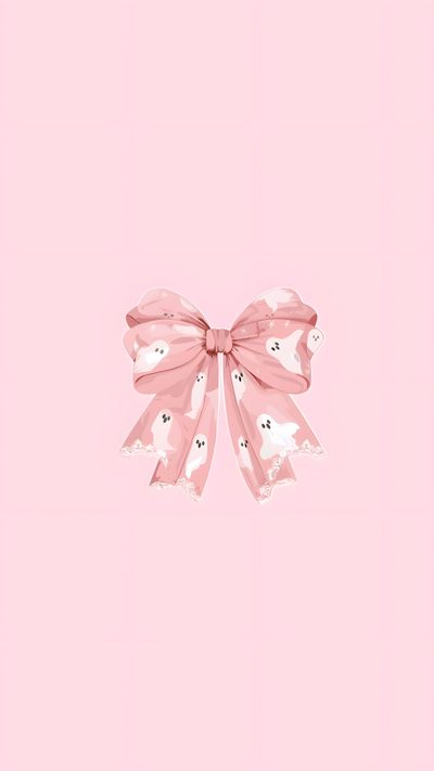a pink bow with white bears on it Pink Bow Halloween Lemon Cute, Purple Aesthetic Background, Iphone Preppy, Halloween Cute, misty rose