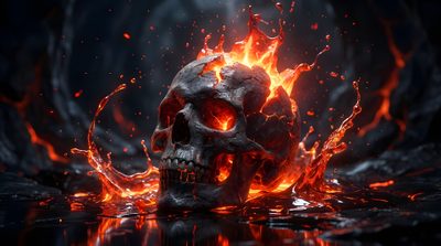 a skull with flames in the background and water around it's head on fire Halloween Skull 4k Skull Pc, Cool Skull Drawings, Skulls Drawing, Skull, Horror House, Skull Face, black